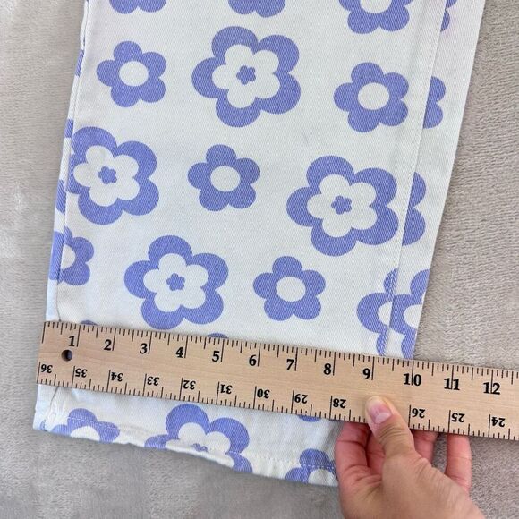 SHEIN Jeans Women’s L (10) White Purple High Rise Loose Baggy Floral Pants Retro - Picture 7 of 11